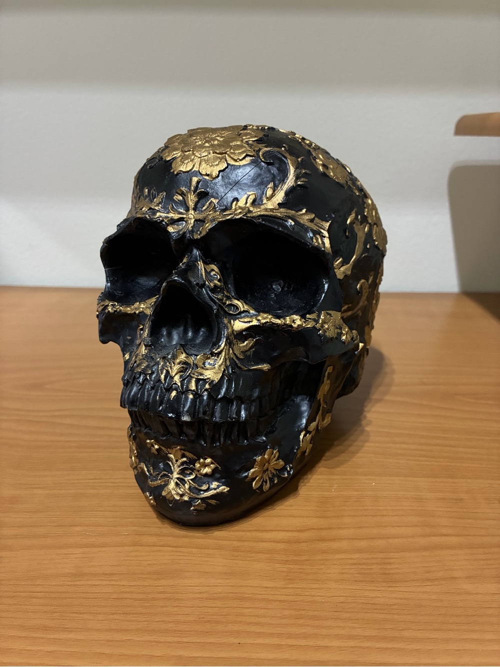 Black & Gold Floral Baroque Skull Sculpture Halloween Decor
